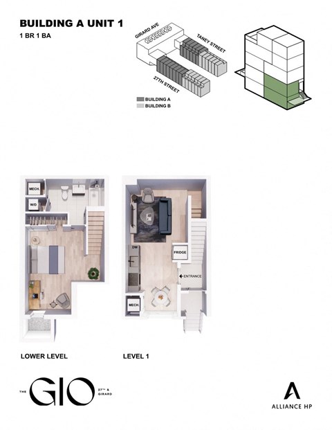 a floor plan for a building unit 1 and 2 with roommates